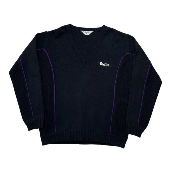 FedEx Sweater Stan Herman VF Imagewear Men's Size XL Black Vintage V-Neck - Picture 1 of 7